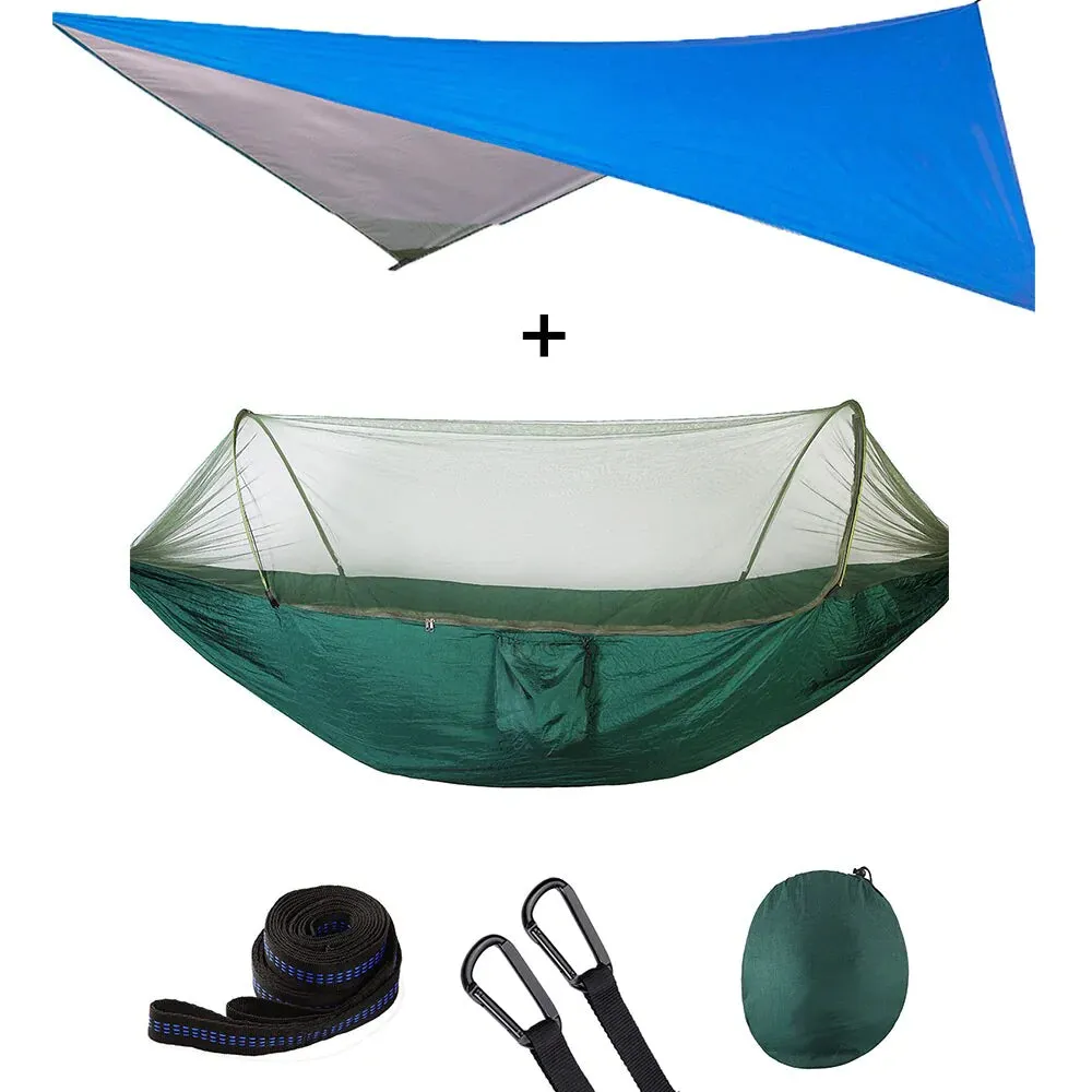 HULIANFU Outdoor Automatic Quick Open Mosquito Net Hammock Tent With Waterproof Canopy Awning Set Hammock Portable Pop-Up