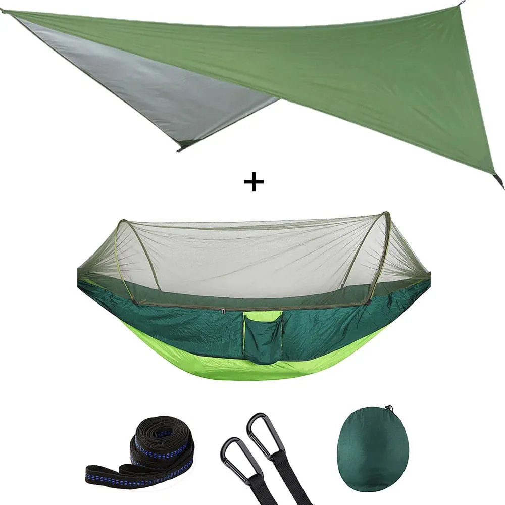 HULIANFU Outdoor Automatic Quick Open Mosquito Net Hammock Tent With Waterproof Canopy Awning Set Hammock Portable Pop-Up
