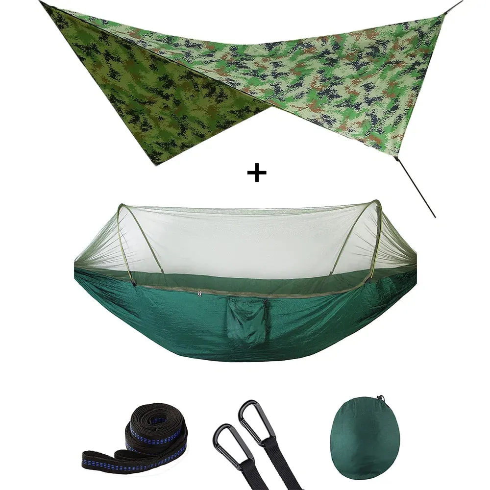 HULIANFU Outdoor Automatic Quick Open Mosquito Net Hammock Tent With Waterproof Canopy Awning Set Hammock Portable Pop-Up