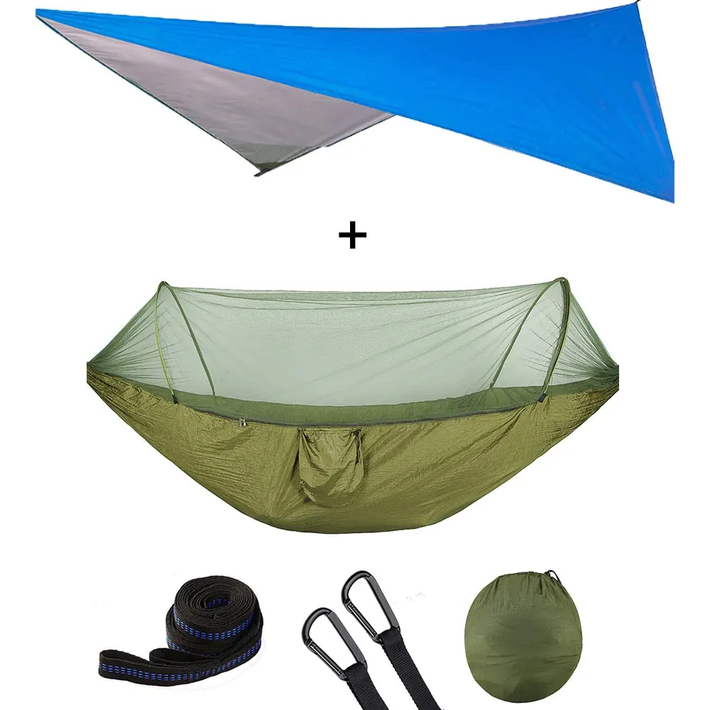HULIANFU Outdoor Automatic Quick Open Mosquito Net Hammock Tent With Waterproof Canopy Awning Set Hammock Portable Pop-Up