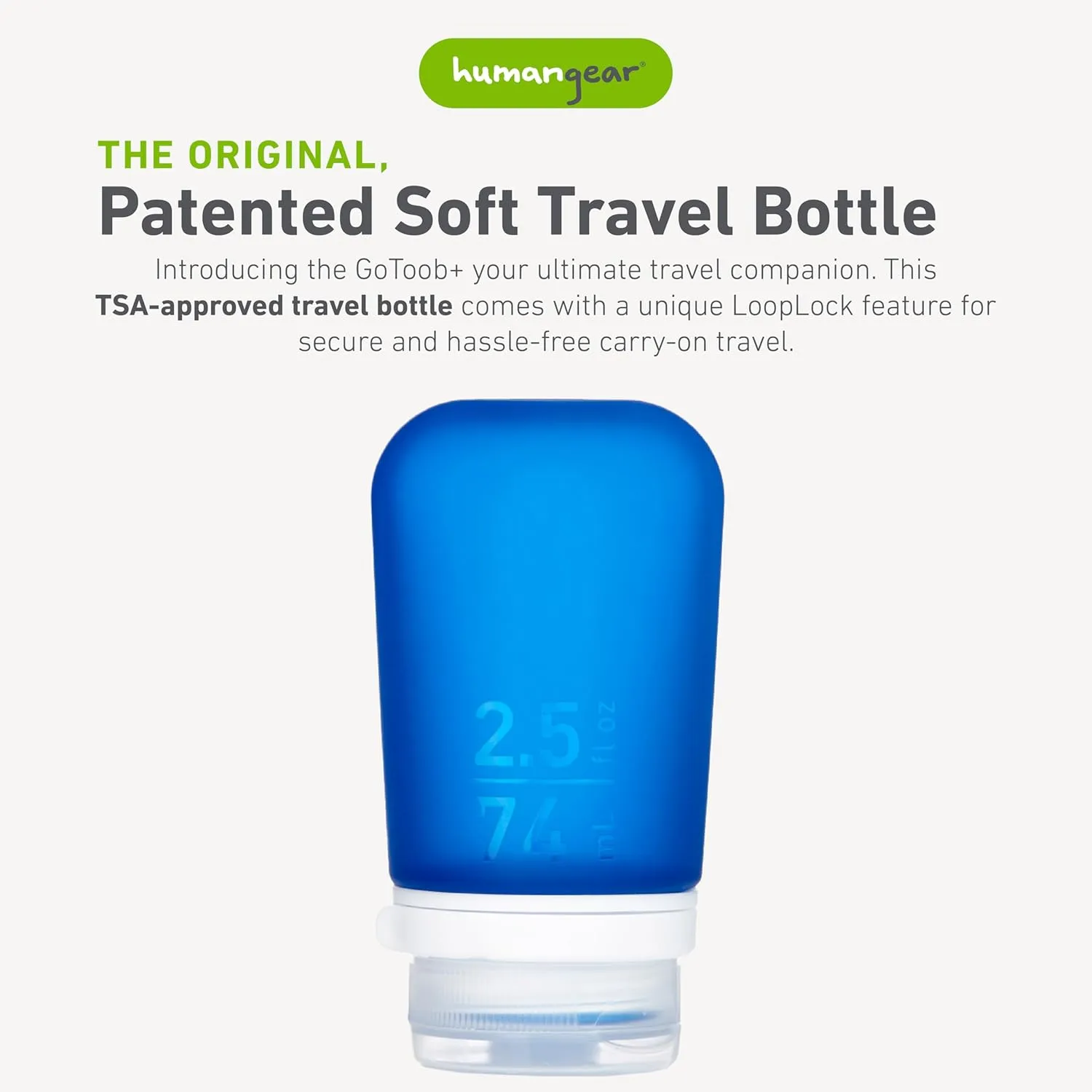 humangear GoToob  (Medium) | Refillable Silicone Travel Bottle | Locking Lid | Food-Safe Material | Dark Blue, Medium (2.5 fl.oz.; 74ml)