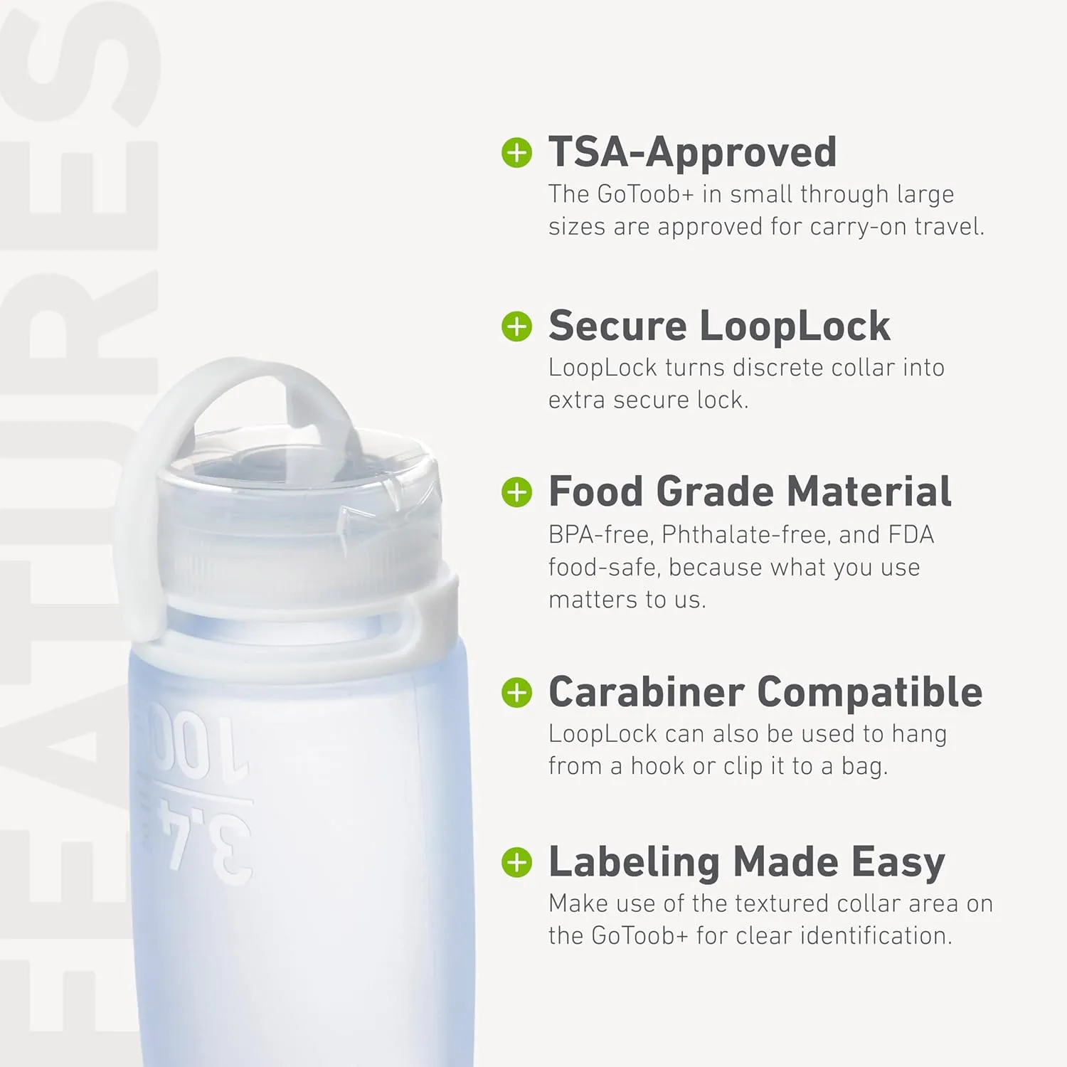humangear GoToob  (Medium) | Refillable Silicone Travel Bottle | Locking Lid | Food-Safe Material | Green, Medium (2.5 fl.oz.; 74ml)