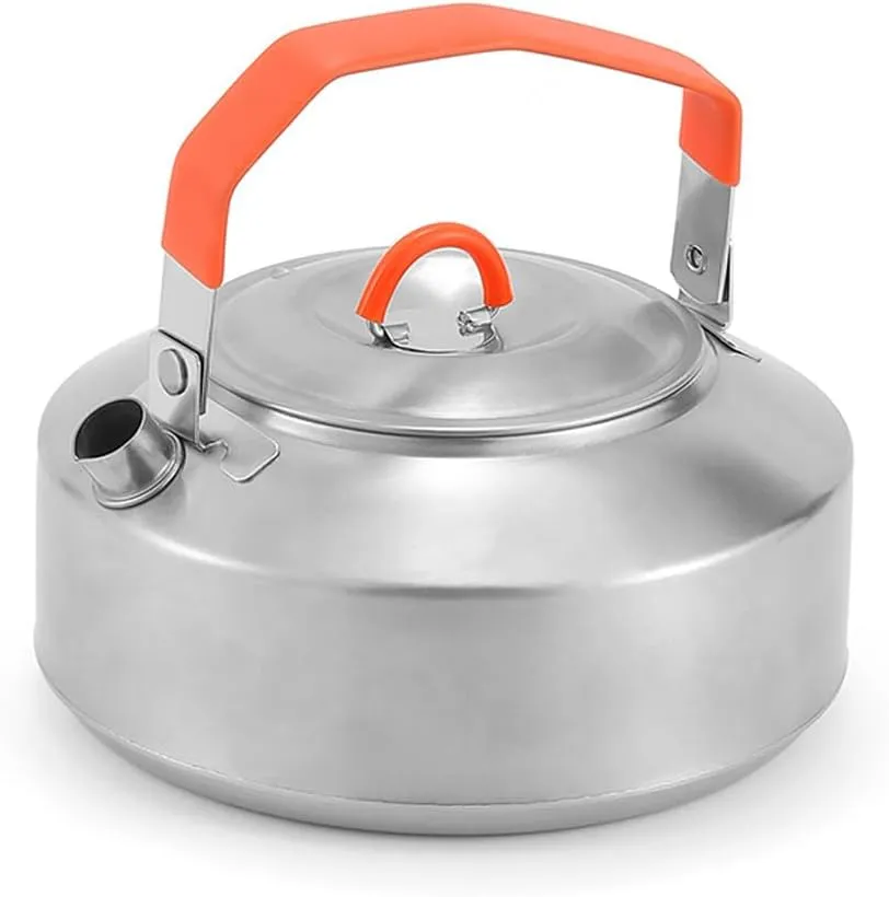 HXBER Outdoor Stainless Steel Kettle AntiScalding SilicaGel Handle Camping Coffee Kettle Portable Coffee Pot Picnic Cooker 1L Teapot Cooking Accessory