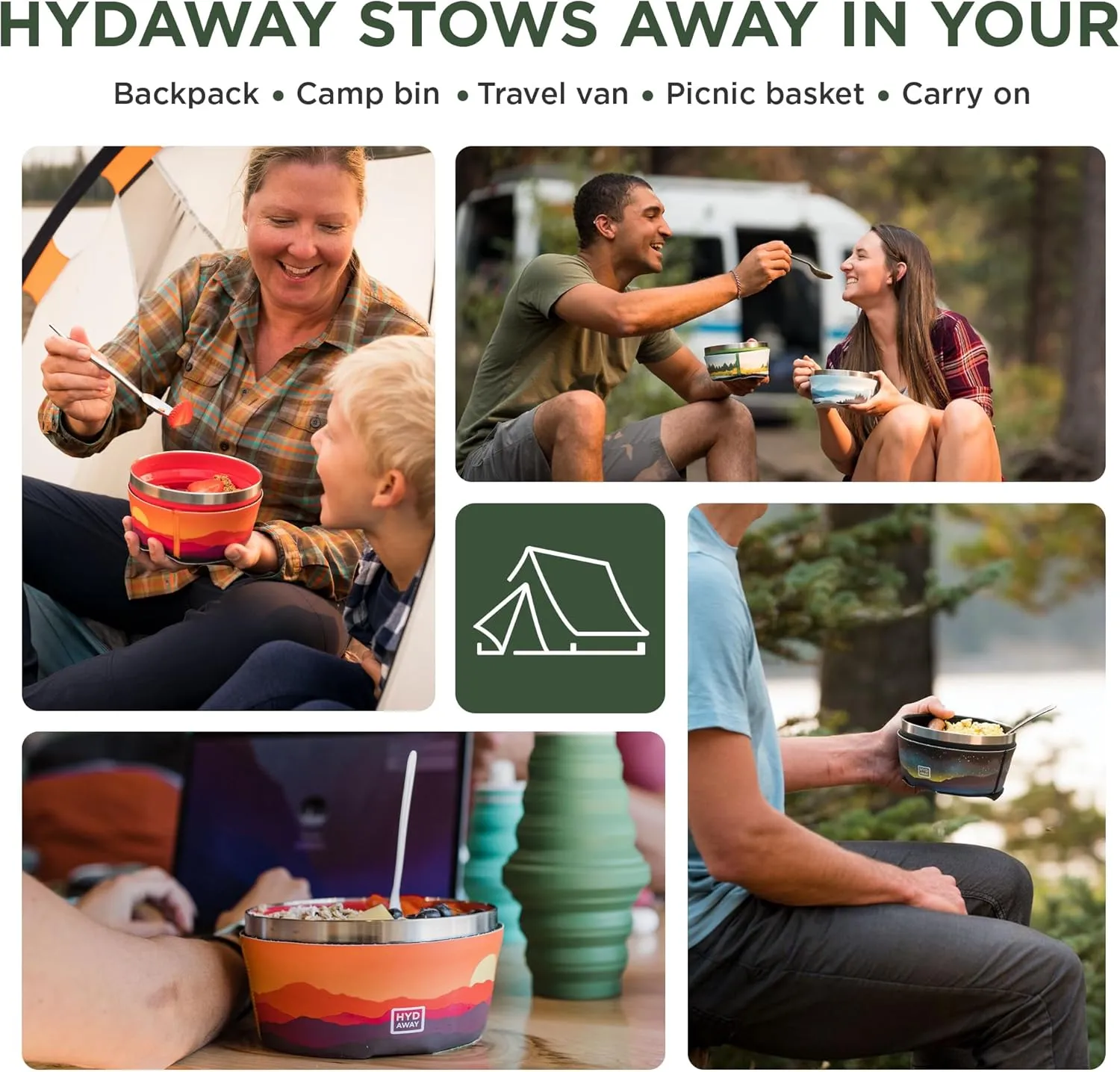 HYDAWAY 1-Quart Collapsible Insulated Bowl with Lid - BPA-Free, Leak-Resistant, Space-Saving Camp Bowl - Ideal for Hiking, Travel & Outdoor Meals