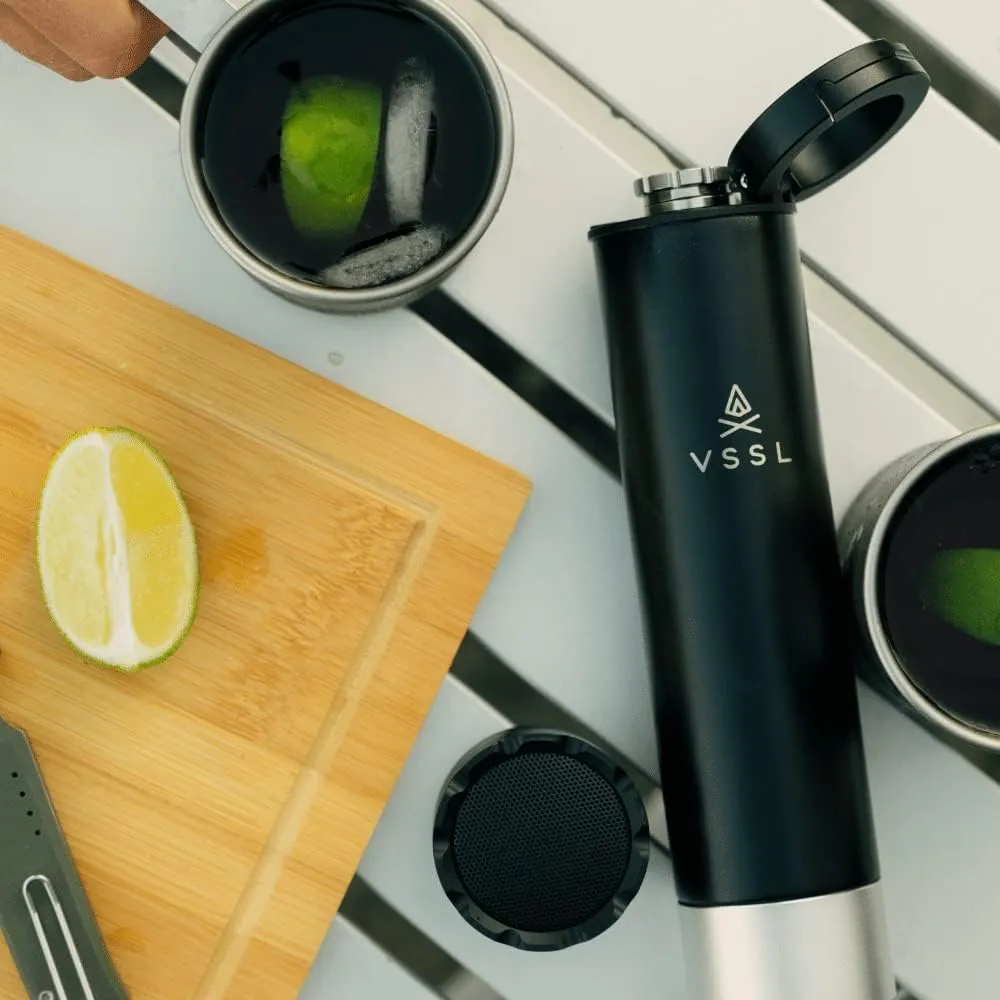Insulated Flask with Weatherproof True Wireless Speaqua Speaker, Stainless Steel, Double-Walled Insulation, USB-C Recharge, Cord Included