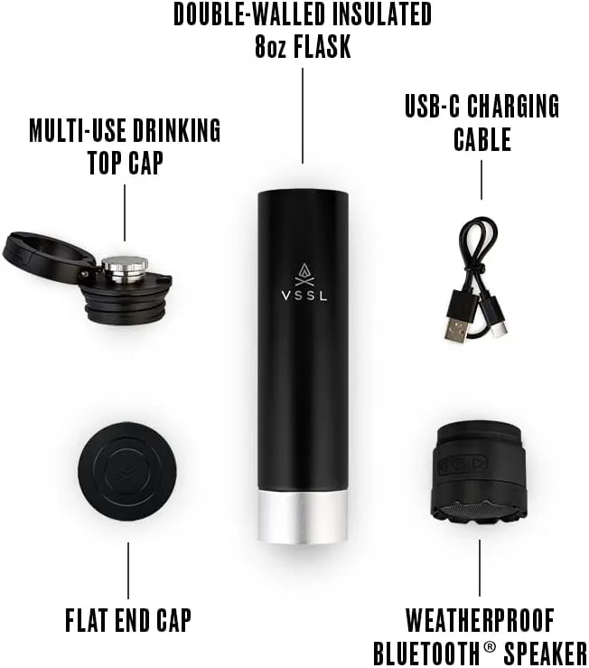 Insulated Flask with Weatherproof True Wireless Speaqua Speaker, Stainless Steel, Double-Walled Insulation, USB-C Recharge, Cord Included
