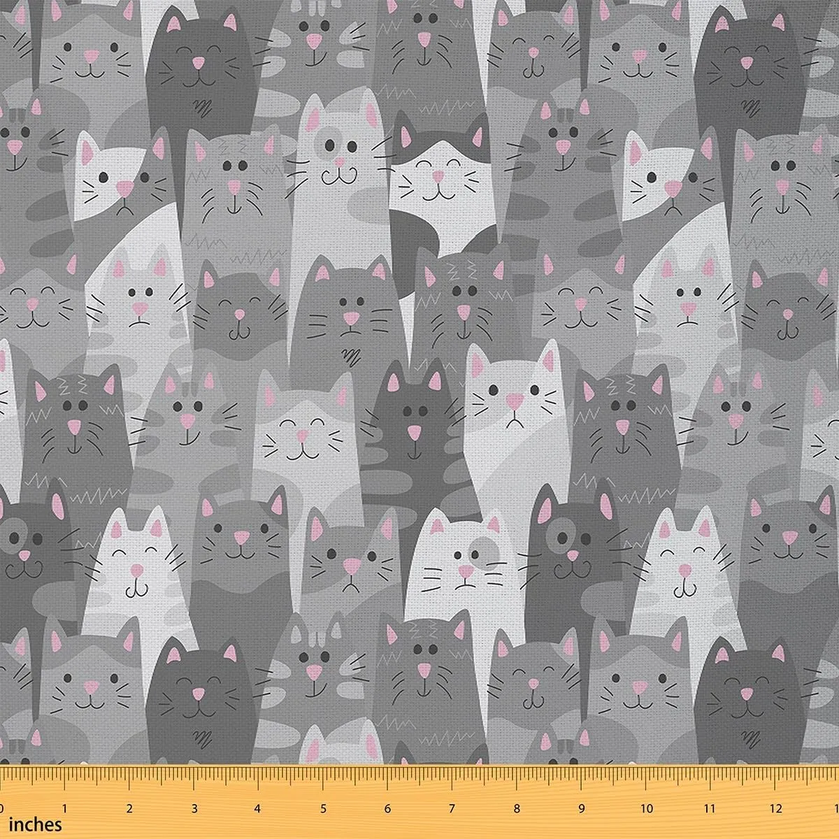 jejeloiu Cartoon Cat Fabric by The Yard Cats Print Cute Kitten Upholstery Fabric for Chairs, Cat Lover's Gift Black Decorative Waterproof Outdoor Fabric, 2 Yard