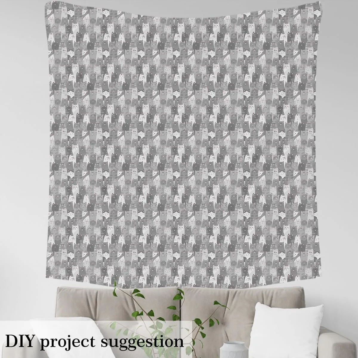 jejeloiu Cartoon Cat Fabric by The Yard Cats Print Cute Kitten Upholstery Fabric for Chairs, Cat Lover's Gift Black Decorative Waterproof Outdoor Fabric, 2 Yard