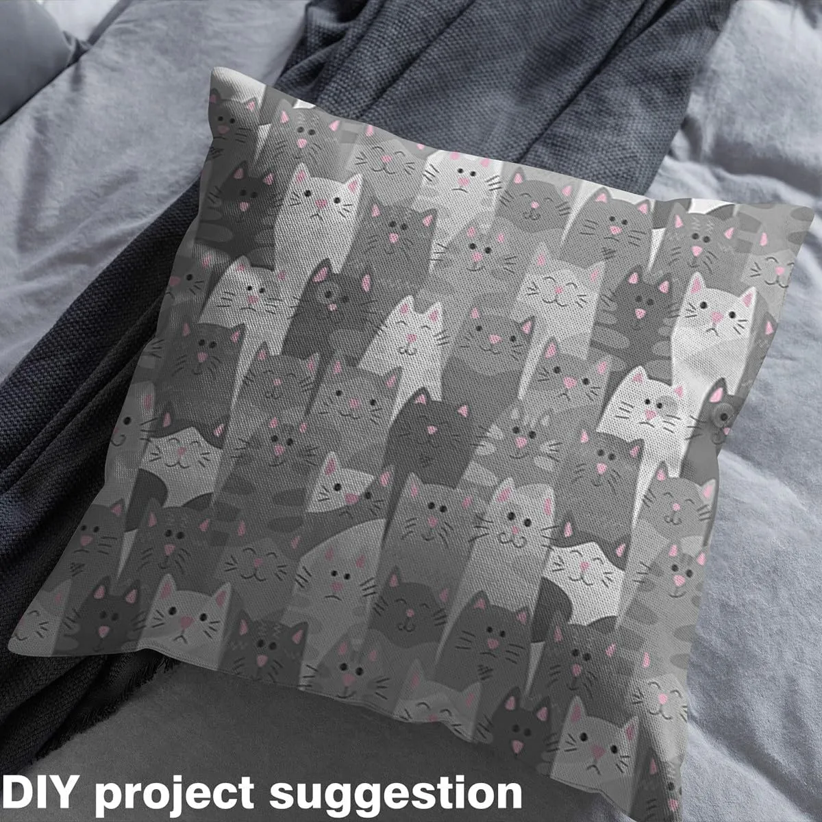 jejeloiu Cartoon Cat Fabric by The Yard Cats Print Cute Kitten Upholstery Fabric for Chairs, Cat Lover's Gift Black Decorative Waterproof Outdoor Fabric, 2 Yard