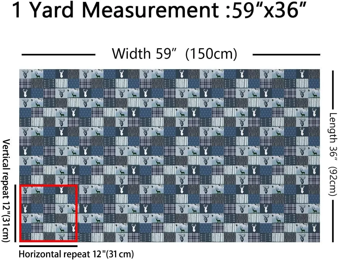 jejeloiu Deer Hunting Fabric by The Yard Beer Antlers Plaid Upholstery Fabric for Chairs, Western Farmhouse Wild Animal Blue Decorative Waterproof Outdoor Fabric, 1 Yard