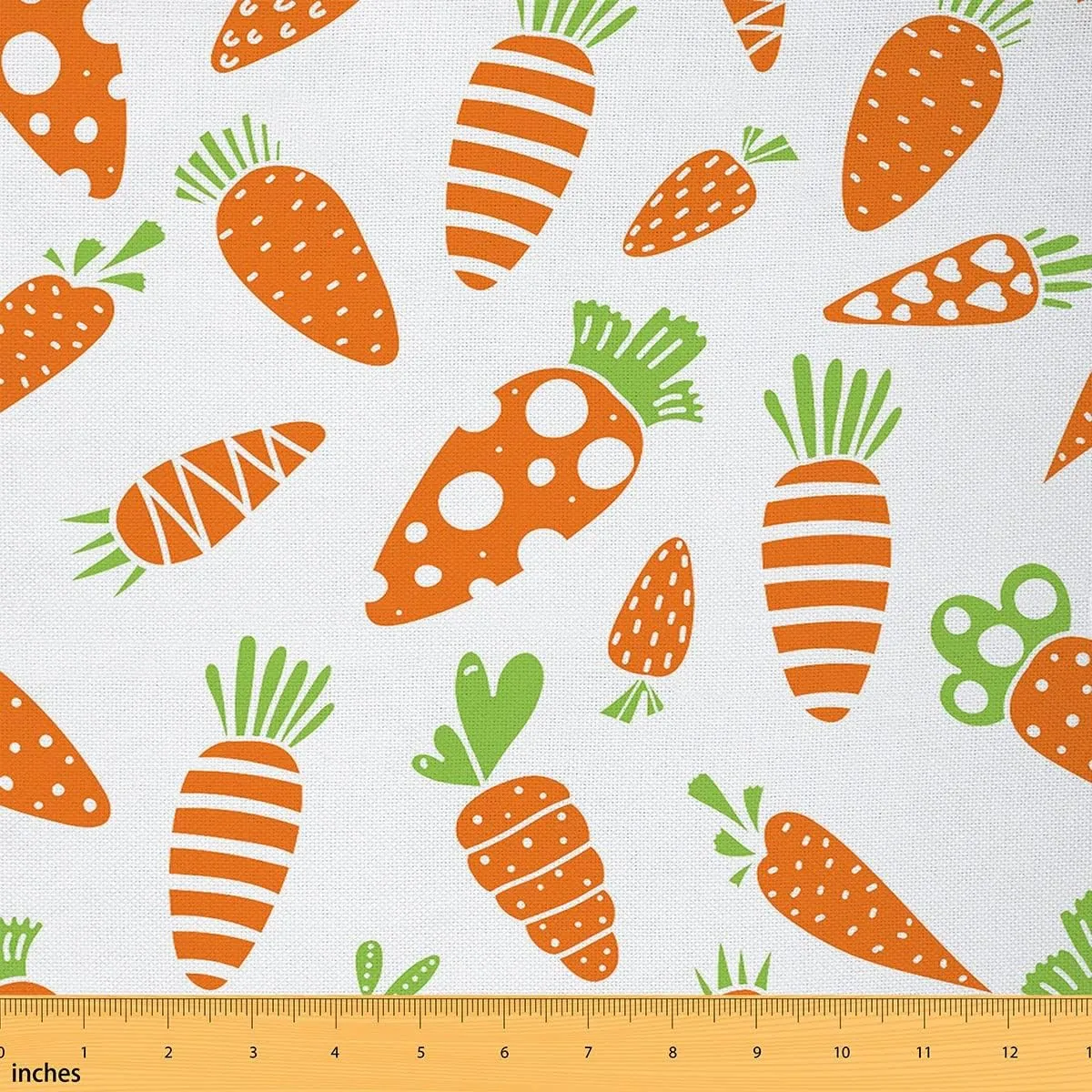 jejeloiu Easter Bunny Outdoor Fabric by The Yard, Cute Rabbit Carrot Upholstery Fabric for Chairs, Cartoon Pattern Decorative Fabric for Home DIY Projects, 2 Yards, Orange Green