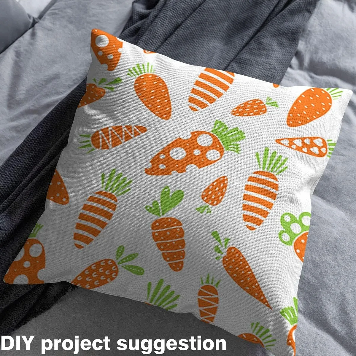 jejeloiu Easter Bunny Outdoor Fabric by The Yard, Cute Rabbit Carrot Upholstery Fabric for Chairs, Cartoon Pattern Decorative Fabric for Home DIY Projects, 2 Yards, Orange Green