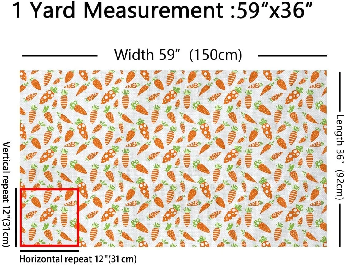 jejeloiu Easter Bunny Outdoor Fabric by The Yard, Cute Rabbit Carrot Upholstery Fabric for Chairs, Cartoon Pattern Decorative Fabric for Home DIY Projects, 2 Yards, Orange Green