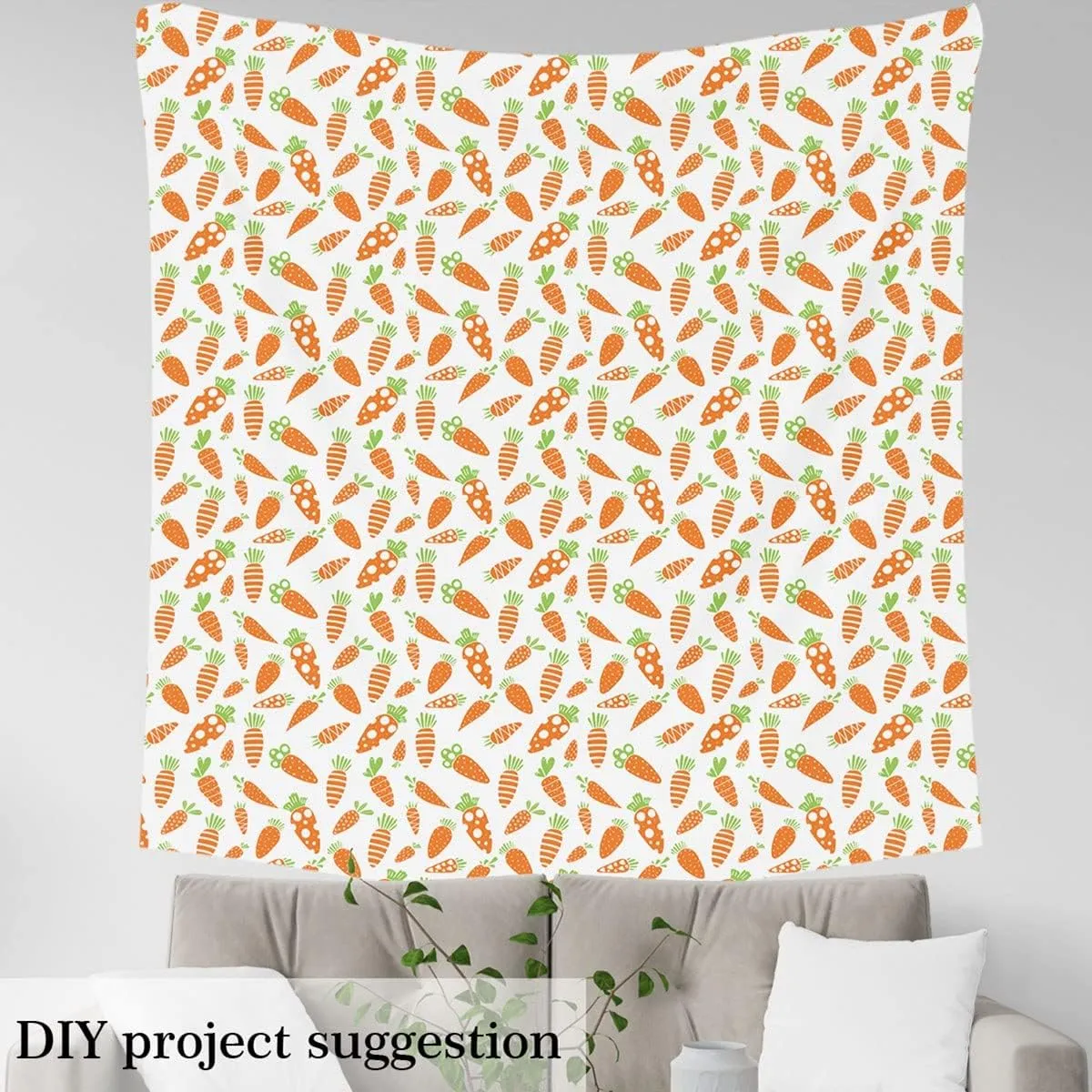 jejeloiu Easter Bunny Outdoor Fabric by The Yard, Cute Rabbit Carrot Upholstery Fabric for Chairs, Cartoon Pattern Decorative Fabric for Home DIY Projects, 2 Yards, Orange Green