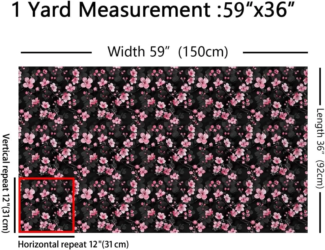 jejeloiu Kids Pink Cherry Blossom 2 Yards Fabric by The Yard Spring Blooming Branches Decorative Waterproof Outdoor Fabric Floral Flower Upholstery Fabric for Chairs Outdoor Fabric