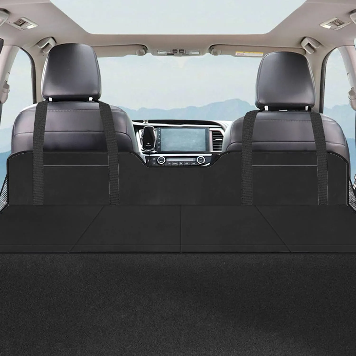 Jiawu Car Back Seat Extender, Foldable Rear Seat Mattress Extension Plate, Car Dog Hammock, Portable Car Backseat Bed Mattress for Travel, Sleeping, Camping, Car, SUV (Black)