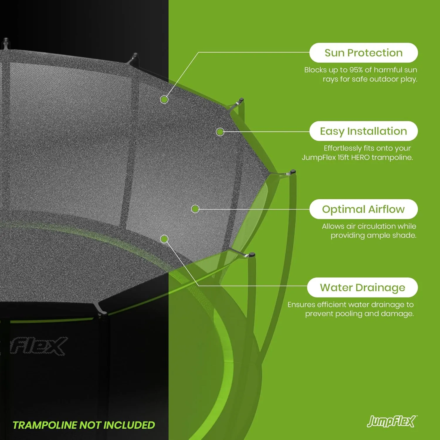 JumpFlex SMARTSHADE Soft Outdoor Trampoline Shade Canopy Cover Accessory for Sun Protection, Compatible with Hero Model ONLY, Trampoline NOT Included