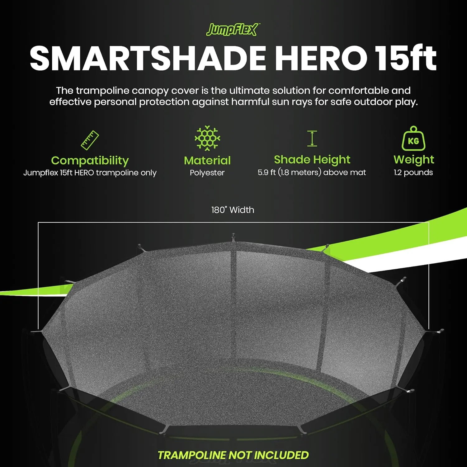 JumpFlex SMARTSHADE Soft Outdoor Trampoline Shade Canopy Cover Accessory for Sun Protection, Compatible with Hero Model ONLY, Trampoline NOT Included