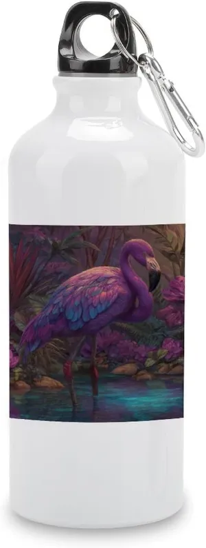 Jungle Flamingo Bird Travel Aluminum Water Bottle, Sport Bottle with Twist Cap Buckle for Men Women Camping Hiking 600ml