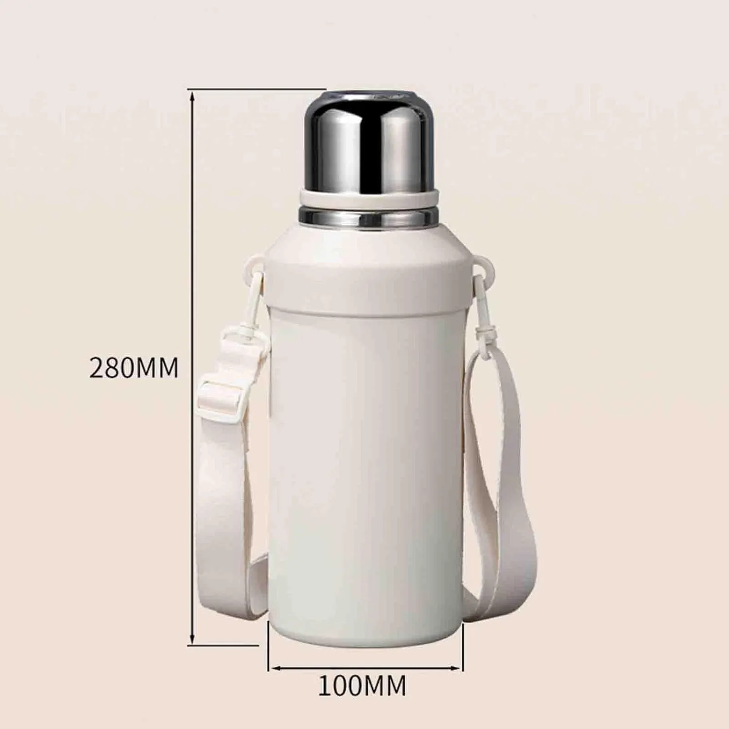JUSHZ Mens Water Bottle Water Bottles Gym Leakproof Stainless Steel Adult with Filter Thermos Flask Vacuum Flasks Insulated with Handle Large Capacity Portable Car Travel (1200ml,White)