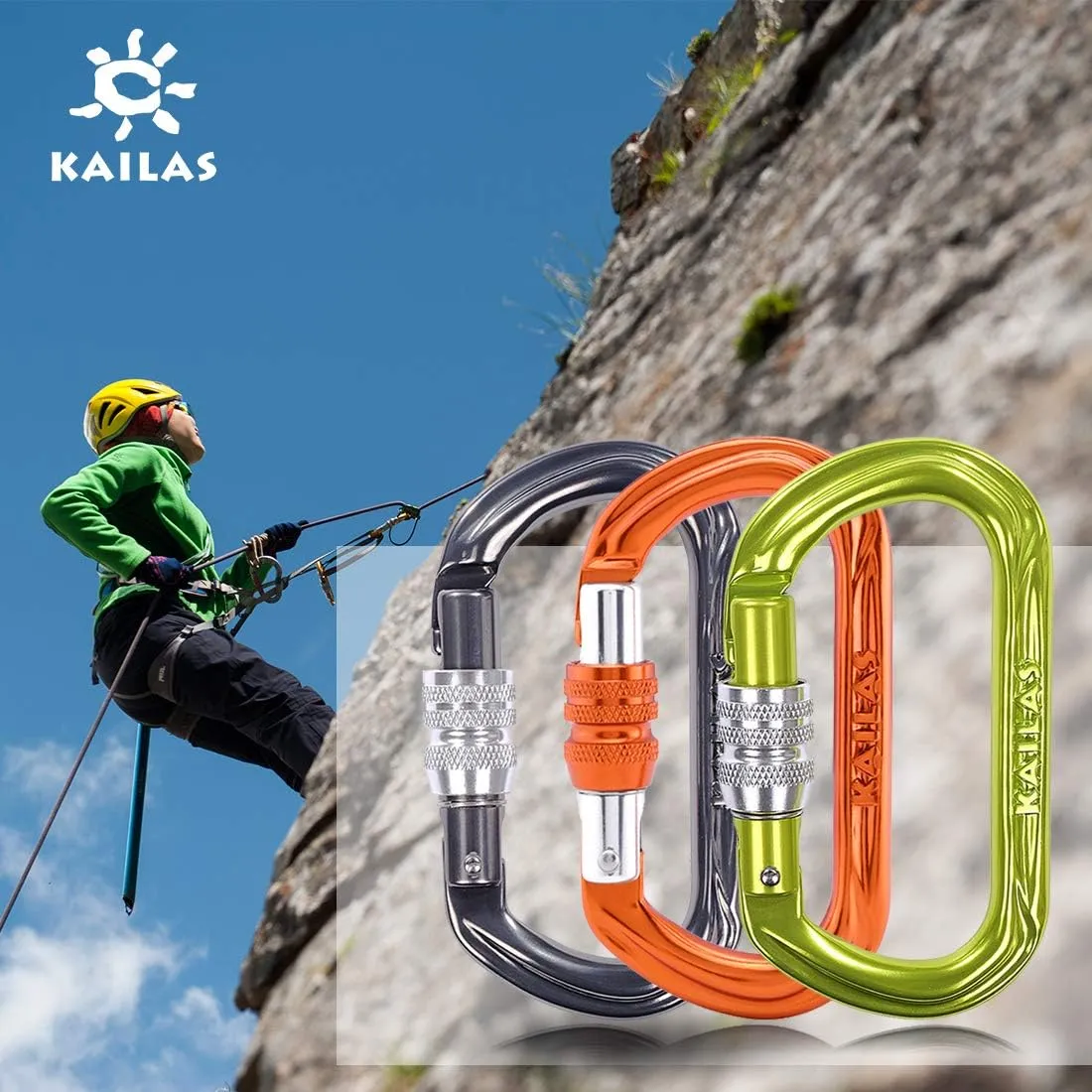KAILAS Locking Carabiner CE Certified Oval Constructed Rock Climbing Mountaineering Rescure Standard Alumimun 25KN