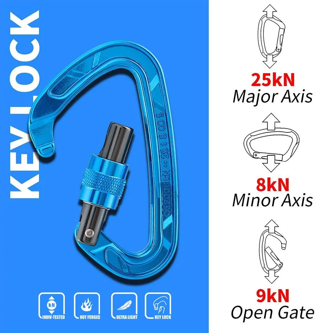 Kailas Locking Climbing Carabiners Rock Clips Heavy Duty Steel UIAA Certified 25KN Screw Gate D Shape for Rappelling and Mountaineering