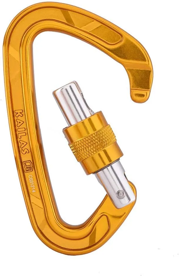 Kailas Locking Climbing Carabiners Rock Clips Heavy Duty Steel UIAA Certified 25KN Screw Gate D Shape for Rappelling and Mountaineering