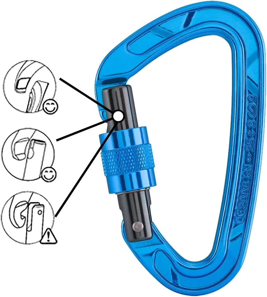 Kailas Locking Climbing Carabiners Rock Clips Heavy Duty Steel UIAA Certified 25KN Screw Gate D Shape for Rappelling and Mountaineering