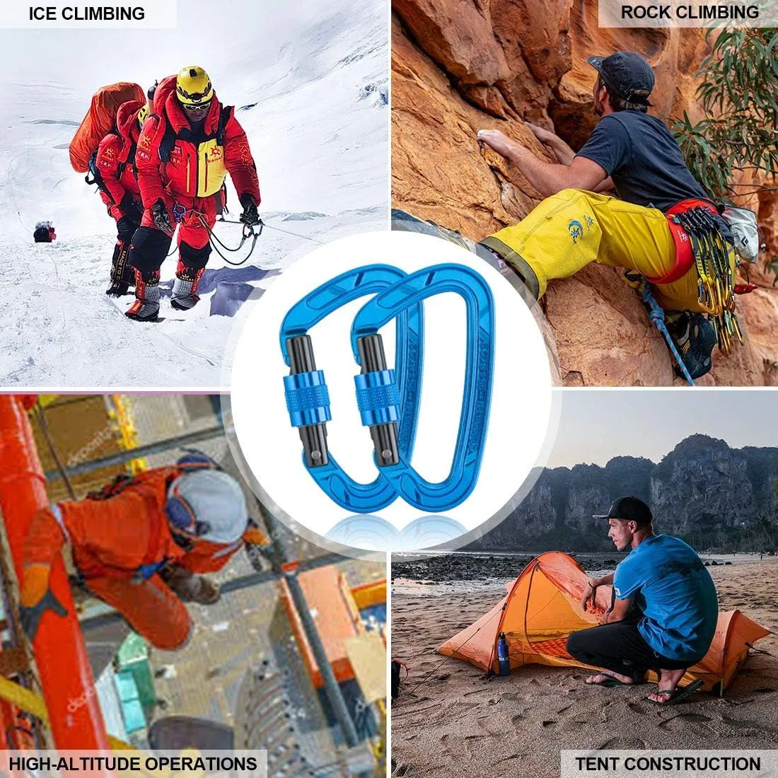 Kailas Locking Climbing Carabiners Rock Clips Heavy Duty Steel UIAA Certified 25KN Screw Gate D Shape for Rappelling and Mountaineering