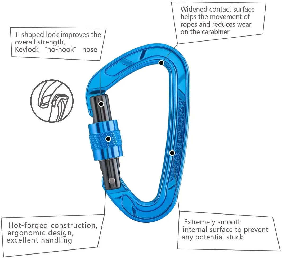 Kailas Locking Climbing Carabiners Rock Clips Heavy Duty Steel UIAA Certified 25KN Screw Gate D Shape for Rappelling and Mountaineering