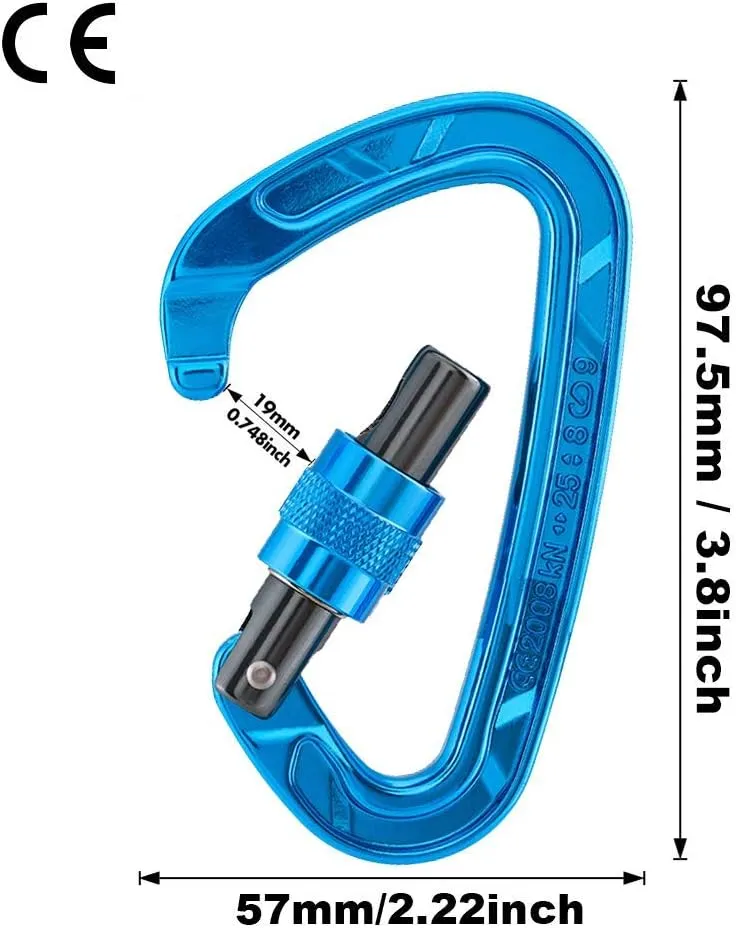Kailas Locking Climbing Carabiners Rock Clips Heavy Duty Steel UIAA Certified 25KN Screw Gate D Shape for Rappelling and Mountaineering