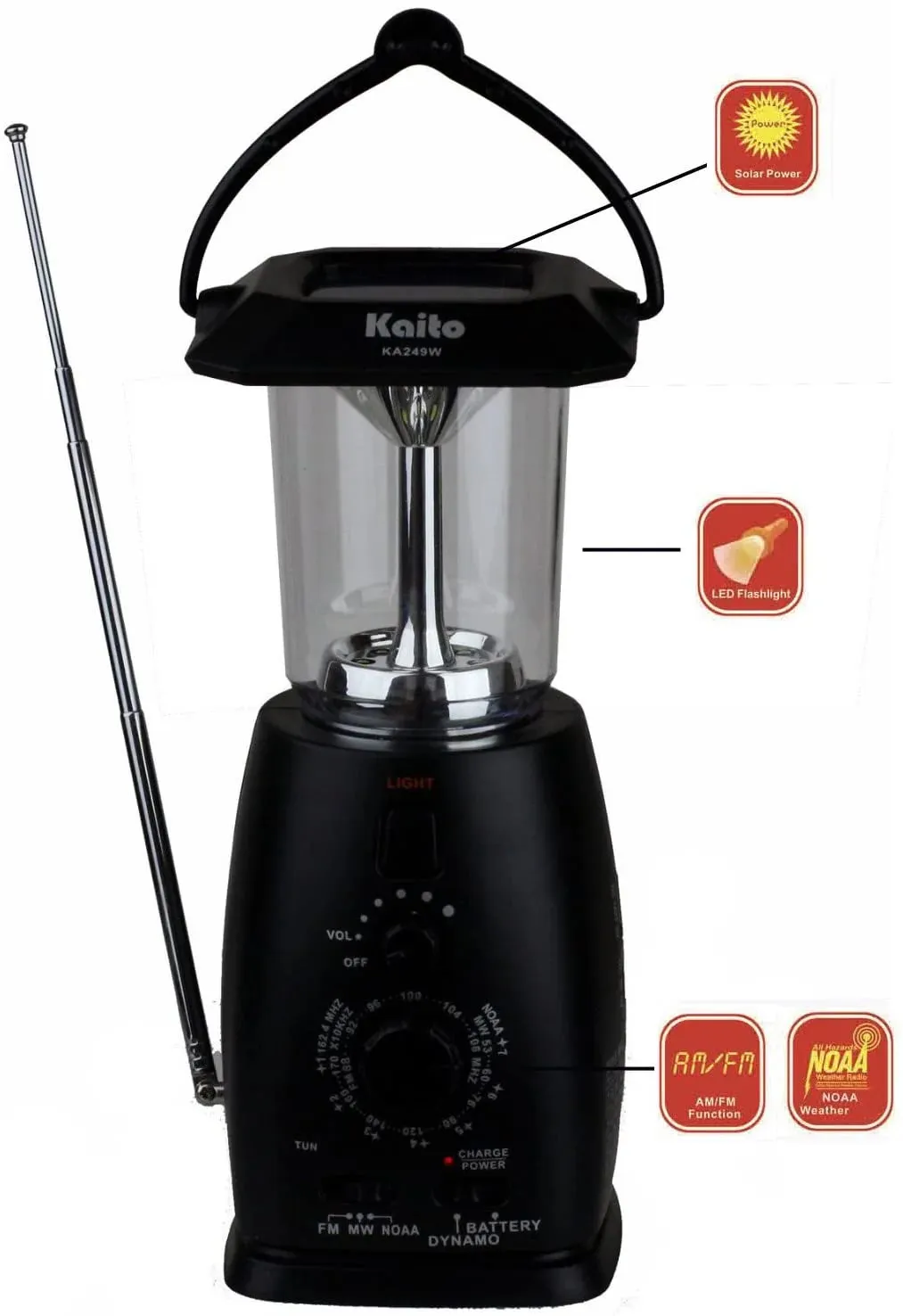 Kaito KA249W Solar Crank LED Emergency Lantern & NOAA Weather Radio – Be Ready for Any Storm!