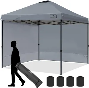 KAMPKEEPER 10x10 Pop Up Canopy Tent with 2 Sidewalls, Beach Tent - Easy Outdoor Sun Shade for Events, Parties, Camping - Gazebo with 4 Weight Bags & Carry Bag.（Grey）