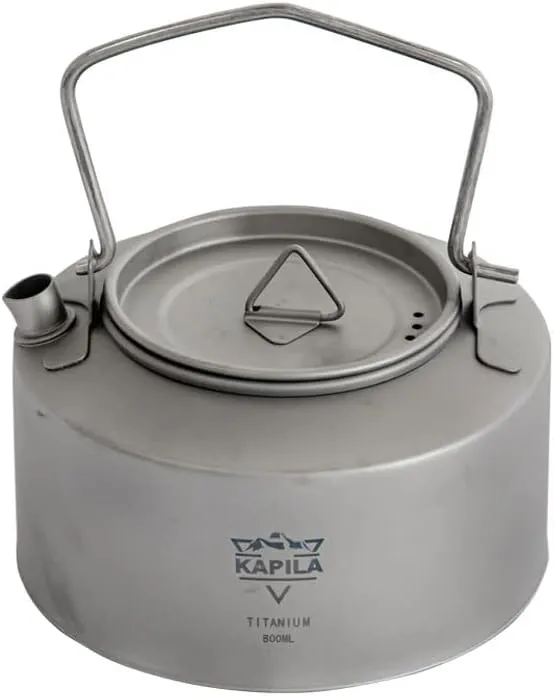 KAPILA 800ml Titanium Kettle with Folding Handle Ultralight Camping Kettle Camp Tea Coffee Pot Large Outdoor Hiking Kettle Pot Portable Camping Tea Kettle