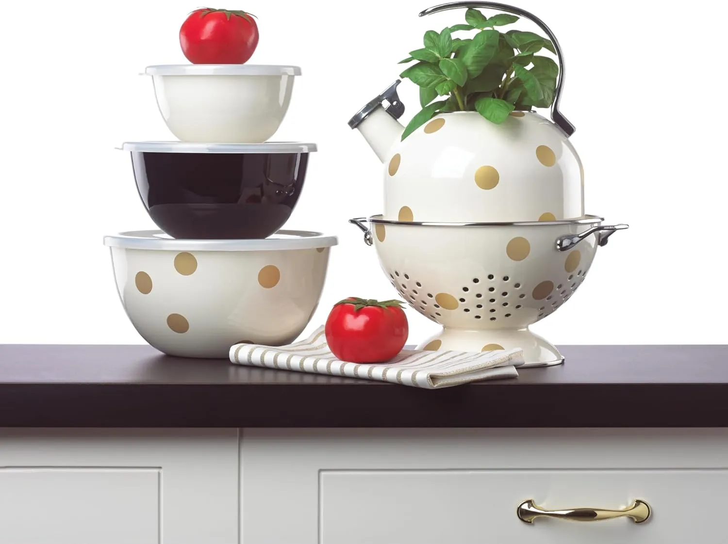 kate spade new york Deco Dot Kettle, White with Gold Dots