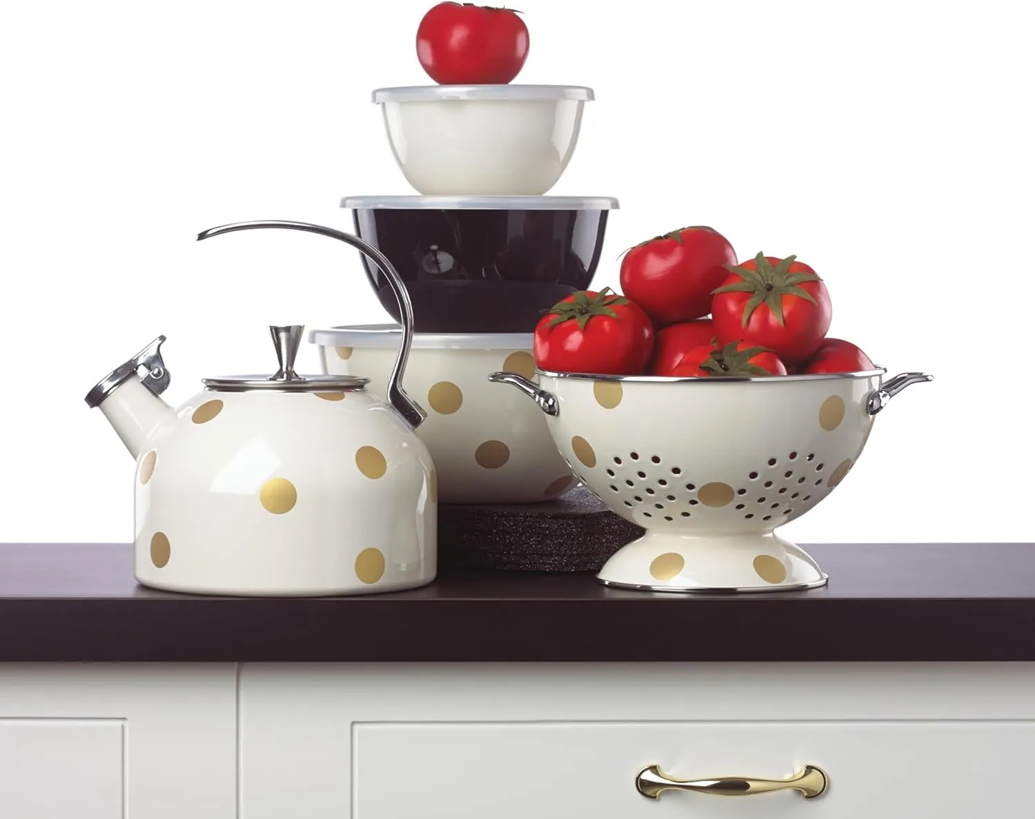 kate spade new york Deco Dot Kettle, White with Gold Dots