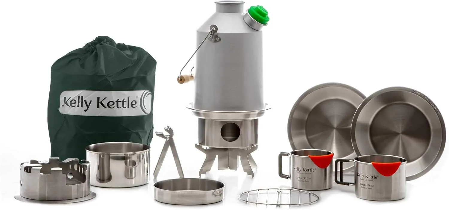Kelly Kettle Scout 41 oz. Anodized Aluminum Ultimate Kit (1.2 LTR) Rocket Stove Boils Water Ultra Fast with just Sticks/Twigs. for Camping, Fishing, Scouts, Hunting, Emergencies, Hurricanes, Tornados