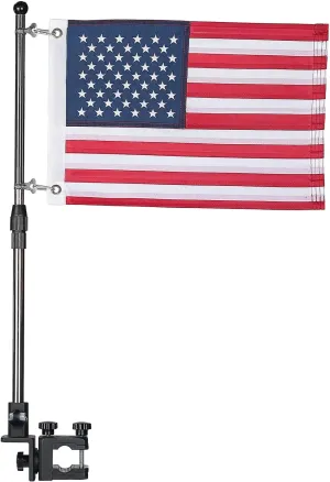 KEMIMOTO Boat American Flag Pole Kit, 360° Adjustable 12''x18'' Pontoon Boat Flag, for 0.8''-1.35'' Round/Square Rails, 2.5ft Pole for Boat & Golf Cart, Pontoon Boat Accessories (Flag Included)