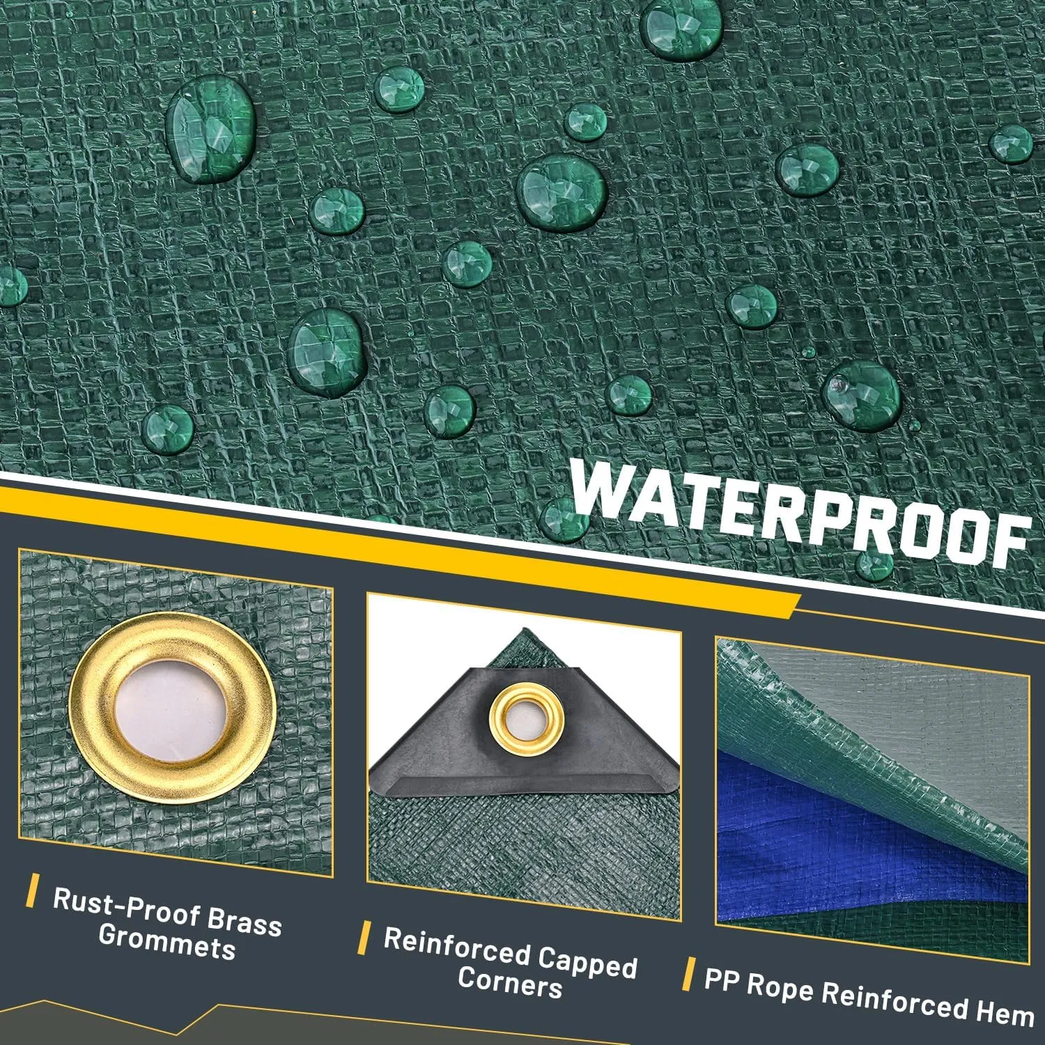 Kesfitt Tarp Heavy Duty Waterproof 10x10FT, 16 Mil Thick Tarps Tear&Fade Resistant, UV Resistant, Poly Tarp Cover with Grommets and Reinforced Edges for Outdoor Camping Pools Boat Car(Green/Blue)