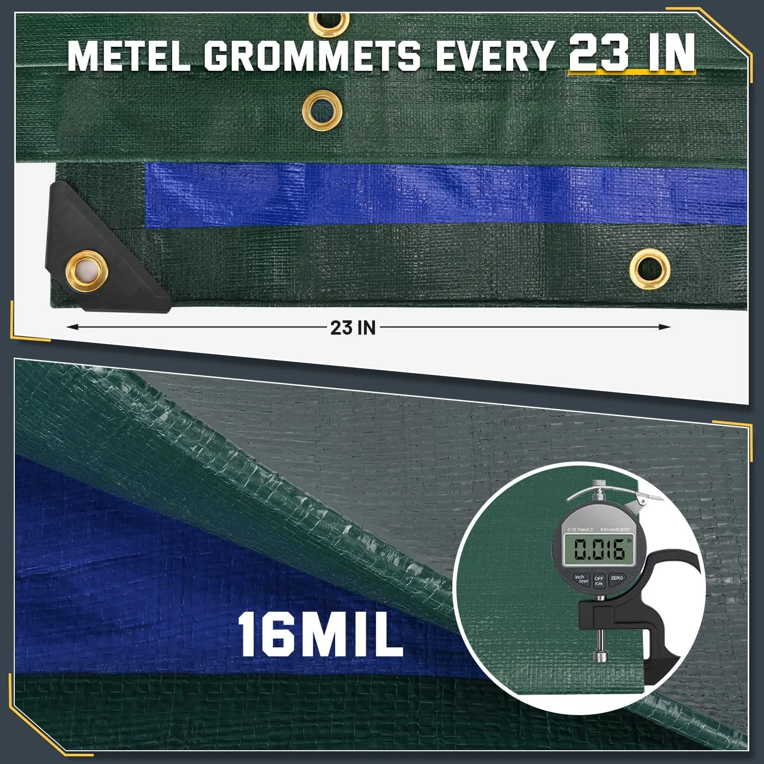 Kesfitt Tarp Heavy Duty Waterproof 10x10FT, 16 Mil Thick Tarps Tear&Fade Resistant, UV Resistant, Poly Tarp Cover with Grommets and Reinforced Edges for Outdoor Camping Pools Boat Car(Green/Blue)