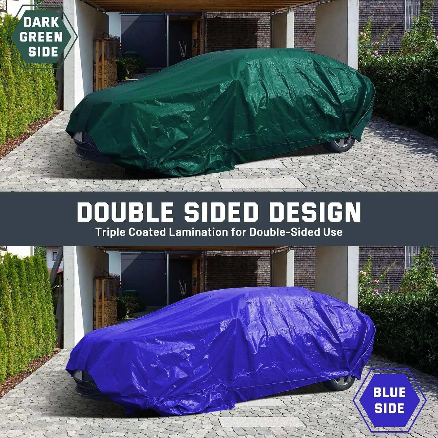 Kesfitt Tarp Heavy Duty Waterproof 10x10FT, 16 Mil Thick Tarps Tear&Fade Resistant, UV Resistant, Poly Tarp Cover with Grommets and Reinforced Edges for Outdoor Camping Pools Boat Car(Green/Blue)