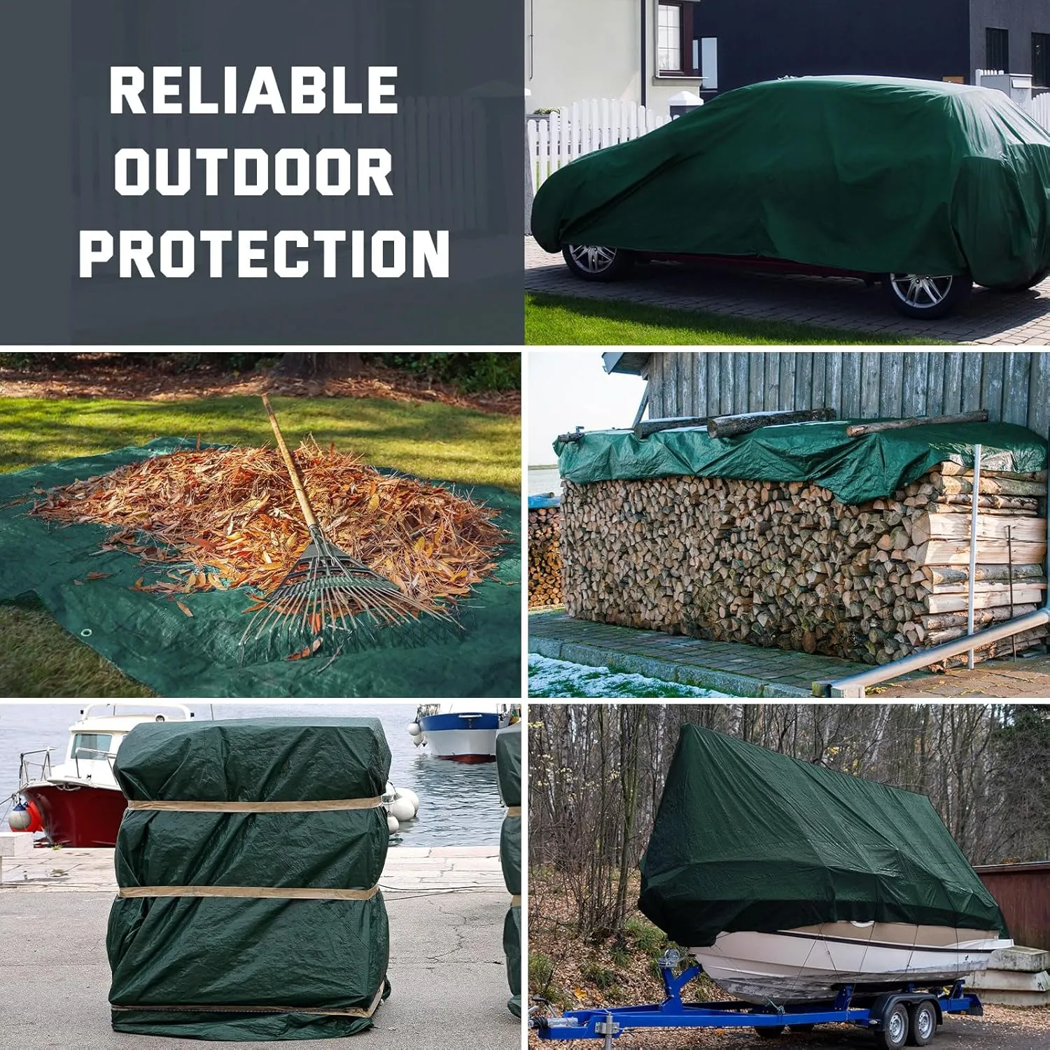 Kesfitt Tarp Heavy Duty Waterproof 10x10FT, 16 Mil Thick Tarps Tear&Fade Resistant, UV Resistant, Poly Tarp Cover with Grommets and Reinforced Edges for Outdoor Camping Pools Boat Car(Green/Blue)