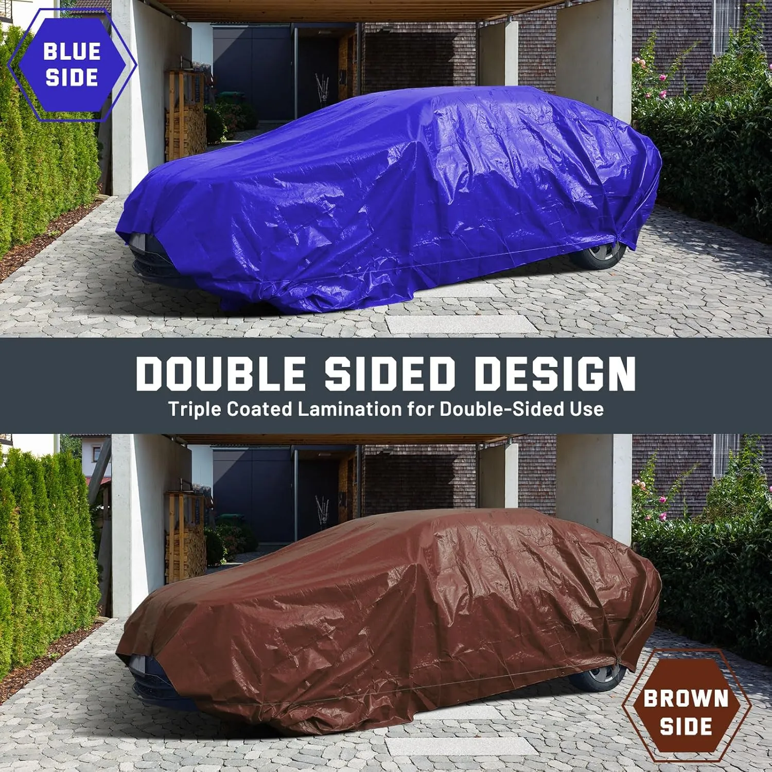 Kesfitt Tarp Heavy Duty Waterproof 8x10FT,16 Mil Thick Tarps Tear&Fade Resistant,UV Resistant,Poly Tarp Cover with Grommets and Reinforced Edges for Outdoor Camping Pools Boat Car(Blue/Brown)