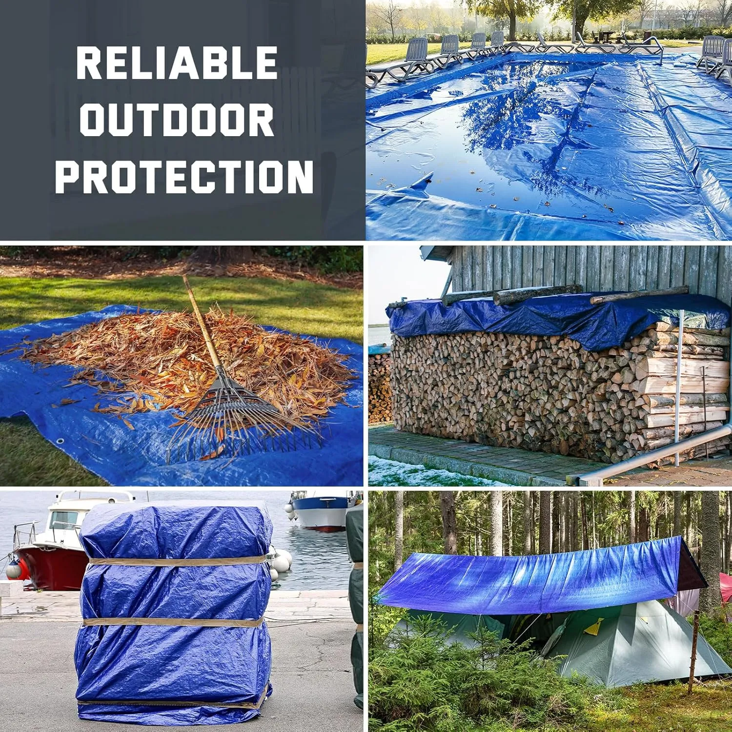 Kesfitt Tarp Heavy Duty Waterproof 8x10FT,16 Mil Thick Tarps Tear&Fade Resistant,UV Resistant,Poly Tarp Cover with Grommets and Reinforced Edges for Outdoor Camping Pools Boat Car(Blue/Brown)