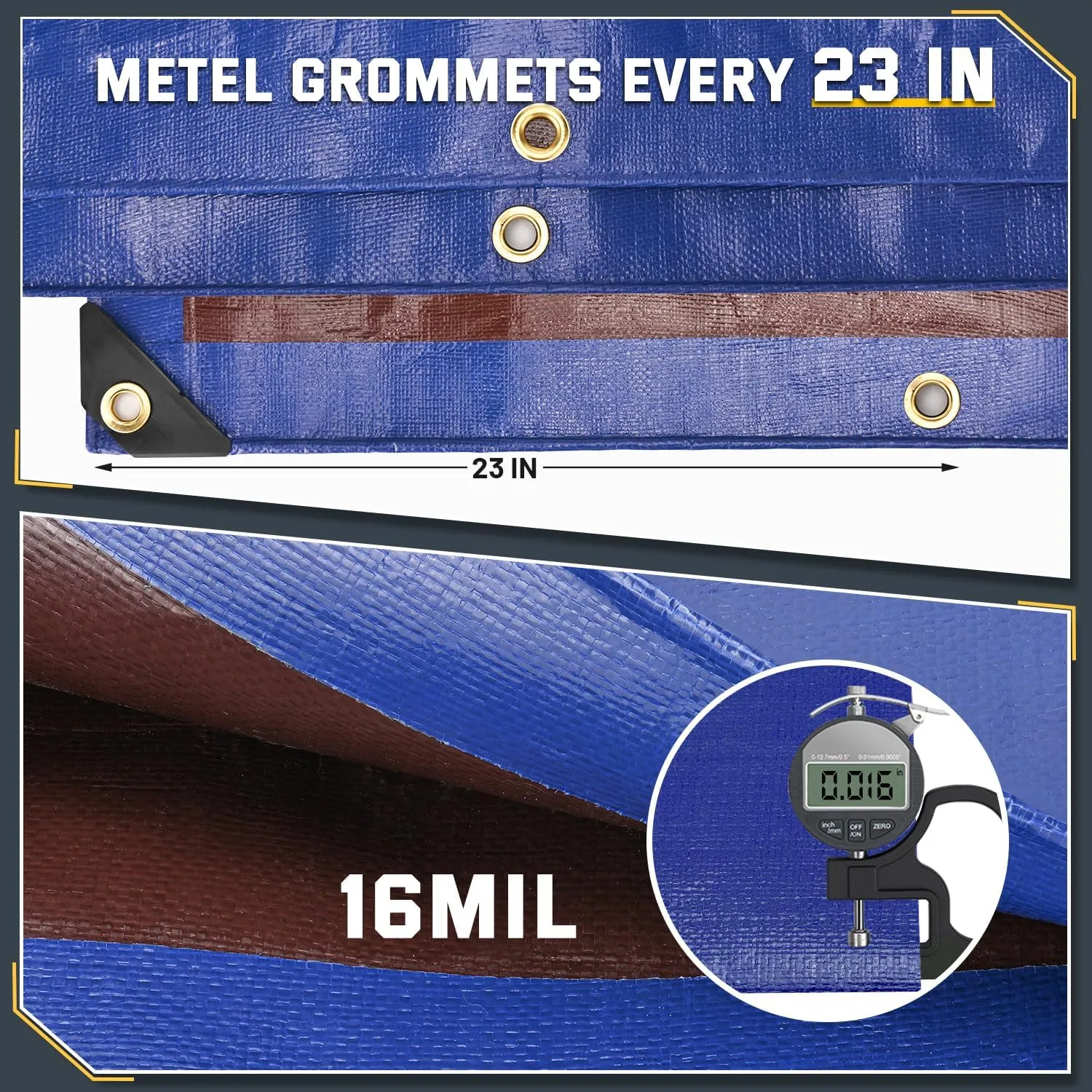Kesfitt Tarp Heavy Duty Waterproof 8x10FT,16 Mil Thick Tarps Tear&Fade Resistant,UV Resistant,Poly Tarp Cover with Grommets and Reinforced Edges for Outdoor Camping Pools Boat Car(Blue/Brown)