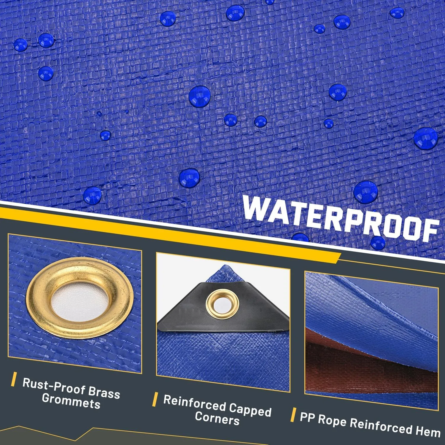 Kesfitt Tarp Heavy Duty Waterproof 8x10FT,16 Mil Thick Tarps Tear&Fade Resistant,UV Resistant,Poly Tarp Cover with Grommets and Reinforced Edges for Outdoor Camping Pools Boat Car(Blue/Brown)