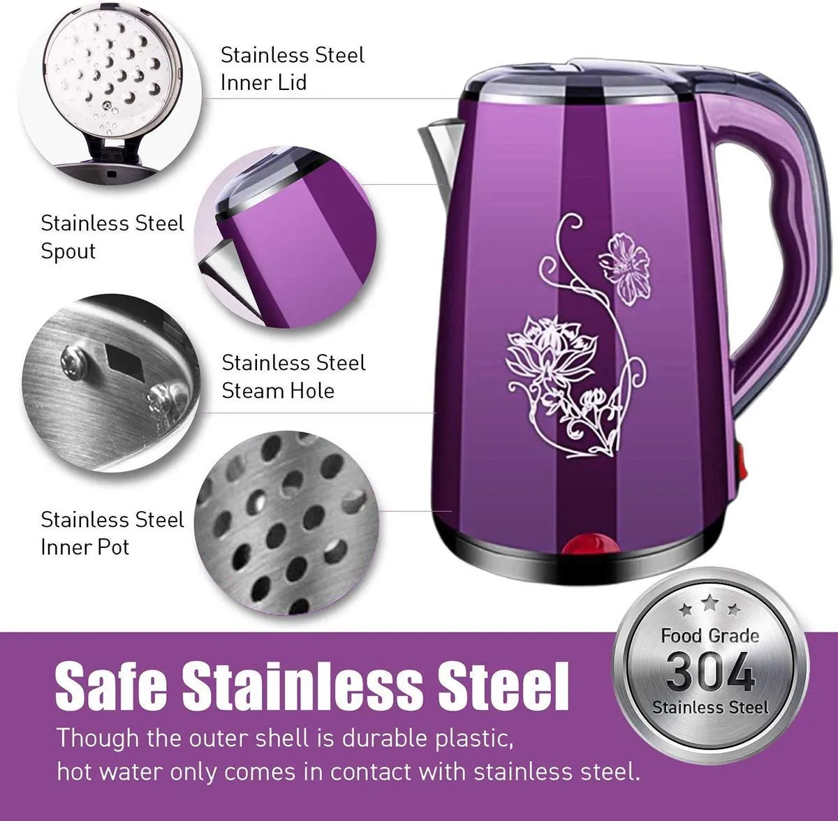 Kettle 2.3L Large Capacity High Power for Fast Heating Electric Tea Kettle,Stainless Steel.