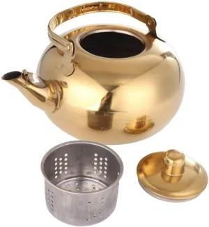 Kettle,Stainless Steel Tea Pot Gold Tea Kettle with Tea Strainer Outdoor Camping Tea Set Flower Tea Kettle Kitchen Water Pot, Quick Boil Kettle-1L
