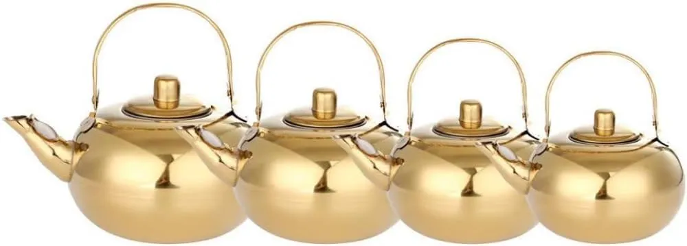Kettle,Stainless Steel Tea Pot Gold Tea Kettle with Tea Strainer Outdoor Camping Tea Set Flower Tea Kettle Kitchen Water Pot, Quick Boil Kettle-1L