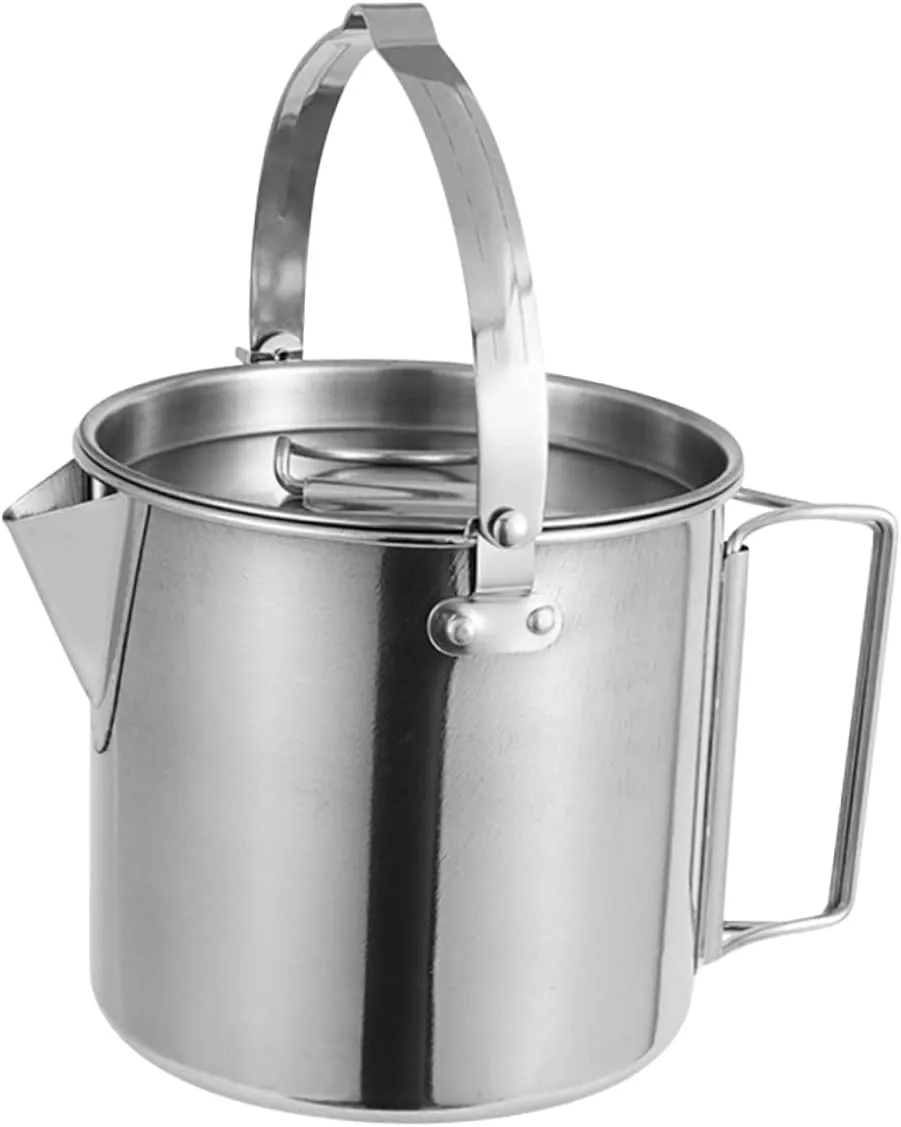 KICHOUSE Outdoor Camping Stainless Steel Kettle Large Capacity Water Boiler Ergonomic Design for Easy Handling for Tea Boiling Water Camping Supply